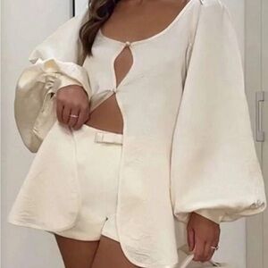 Elegant Cream Blouse and Shorts Set